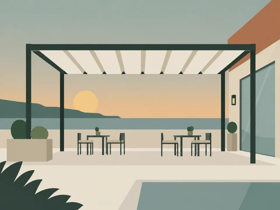 Otel terasında motorlu pergola